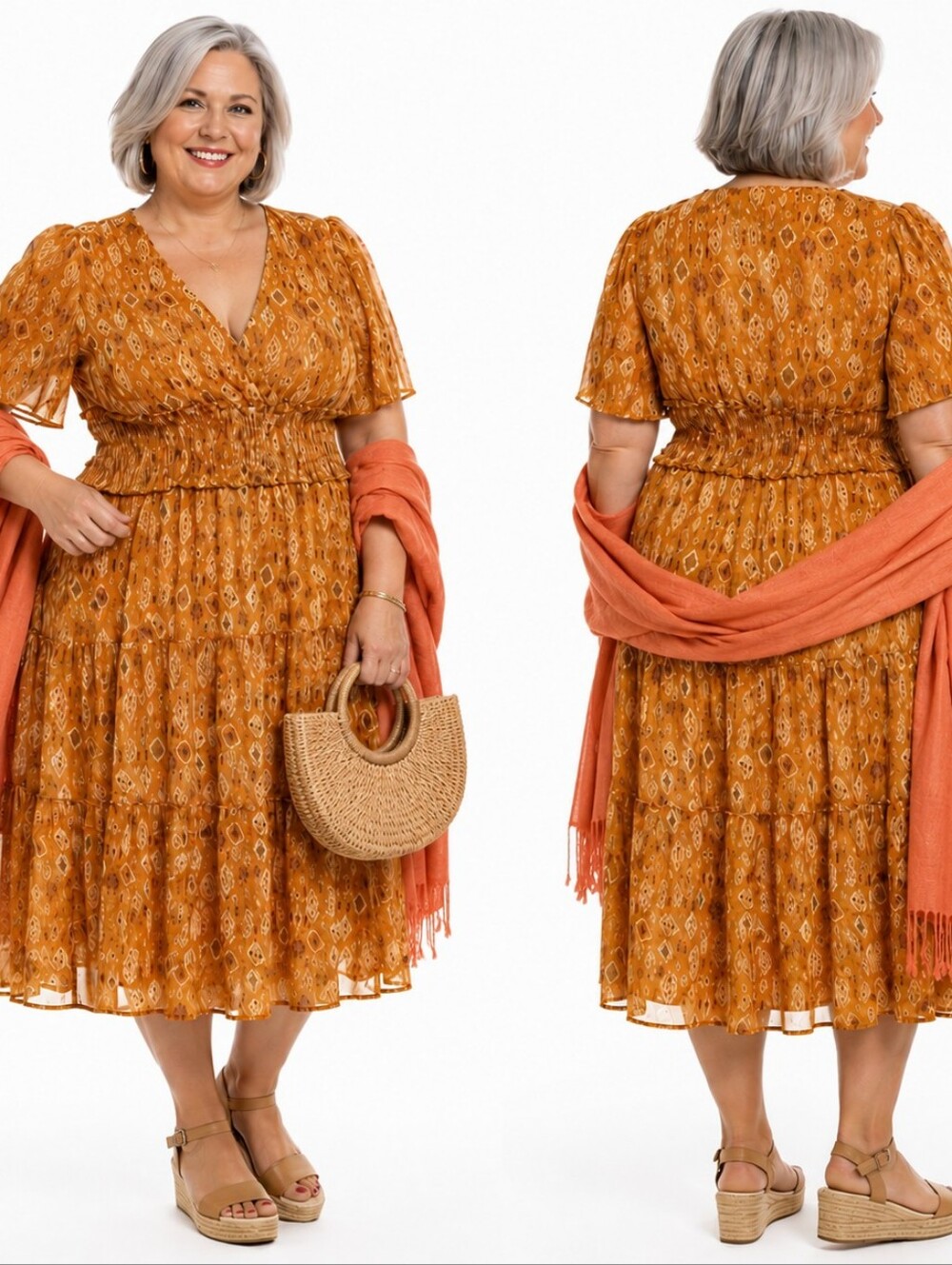 TAYLOR Women's Boho Style Printed Tiered Midi Dress With Glinting Gold Thread